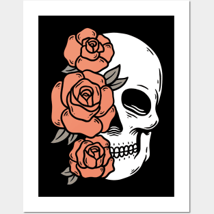 Skull with Rose Flowers Posters and Art